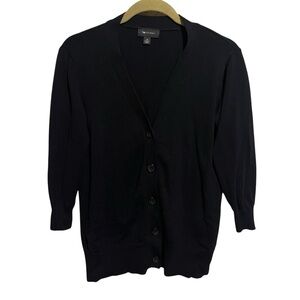 AB Studio Women's Black 3/4 Sleeve Button Front Lightweight Cardigan Size M